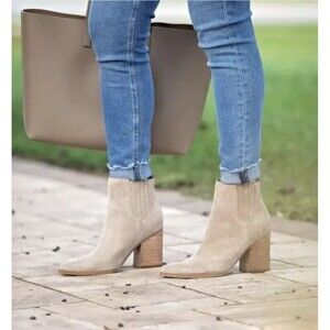 Marc Fisher Oshay Beige Pointed Suede Leather Ankle Bootie – Women’s Size 10M